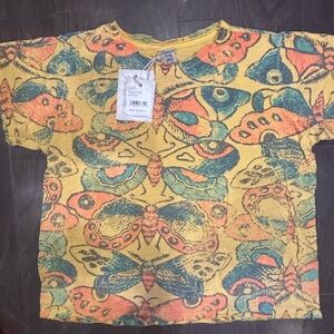 Magnolia Pearl Yellow Butterfly Print TeePristine Cond Nvr Worn Tags inc